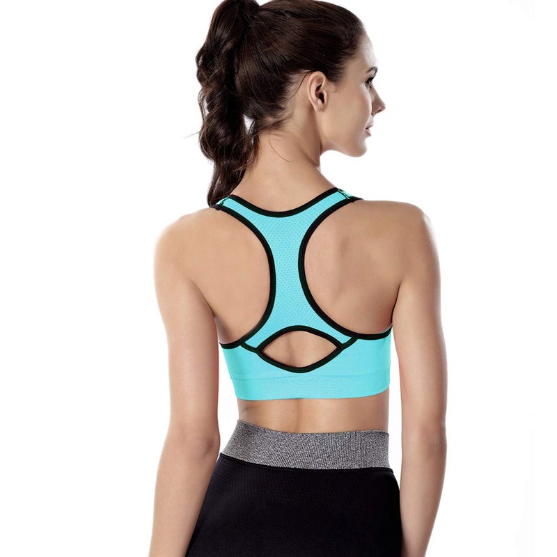 Double Couple Women Racerback Sports Bras for Women High Impact Workout Yoga Gym Fitness Bra Black+Blue+Grey Medium - Image 3