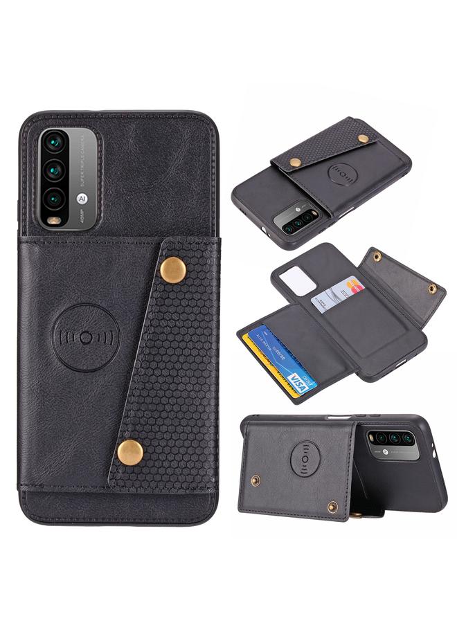 The Bros Case For Xiaomi Redmi Note 9 4G Double Buckle PU + TPU Shockproof Magnetic Protective Case with Card Slot & Holder