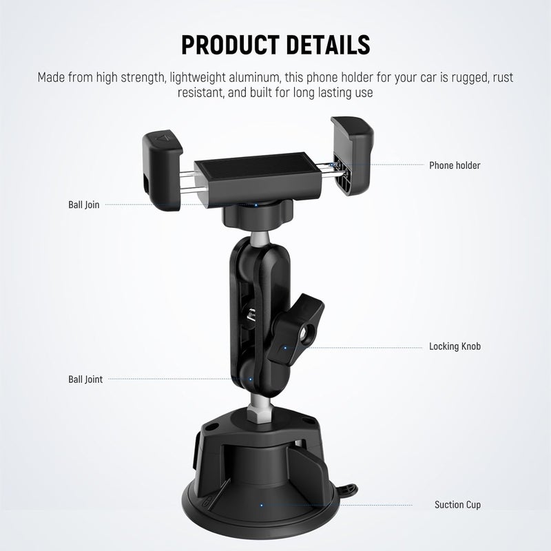 Neewer Phone Holder for Your Car, 360° Rotating Vacuum Suction Cup Metal Cell Phone Mount Magic Arm Compatible with iPhone Samsung for UTV Windshield Skylight Glass Navigation Video Recording, PA136 - Image 5