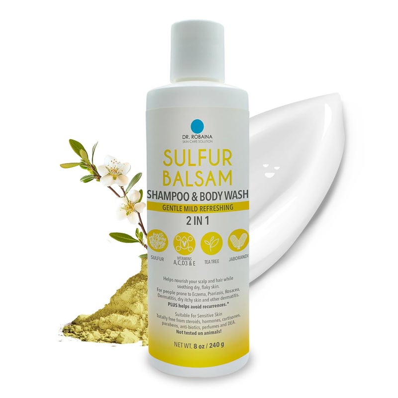 Dr Robaina Sulfur Balsam Shampoo  Body Wash  Gentle 2in1 Cleanser for Seborrheic Dermatitis and Psoriasis Relief  Moisturizes Dry Itchy Scalp and Skin  Made in the USA