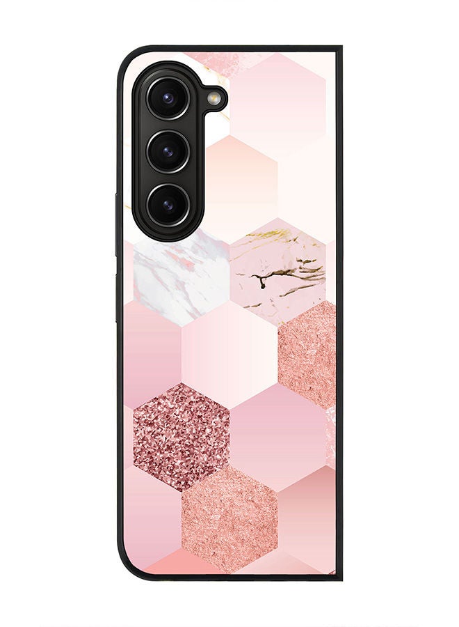 Stylizedd Rugged Black edge case for Samsung Galaxy Z Fold5, Slim fit Soft Case Flexible Rubber Edges Anti Drop TPU Gel Thin Cover -  Marble Pink Honeycomb - Image 1