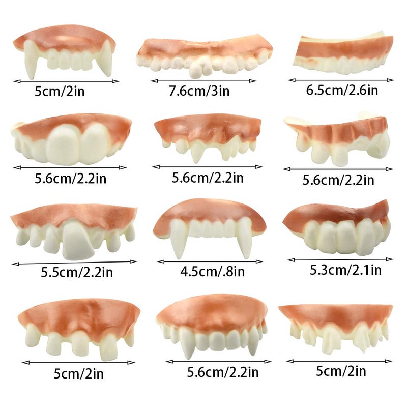 Marrywindix 12 Pieces Gnarly Teeth Gag Teeth Ugly Fake Teeth Vampire Denture Teeth for Halloween Costume Party Favors Photos Props (12 Styles) - Image 2