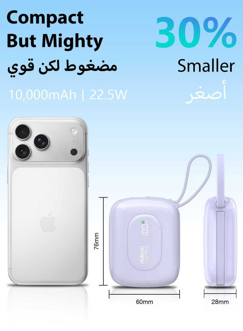 دوداو شاحن محمول صغير K32 بسعة 10000 مللي أمبير، مزود بكابلات USB-C وLightning مدمجة، وبنك طاقة للشحن السريع بقوة 22.5 واط (PD) مع شاشة عرض LED؛ رفيق سفر مدمج وأساسي لهواتف iPhone 17/16 وأجهزة Android (اللون الأرجواني) - Image 4