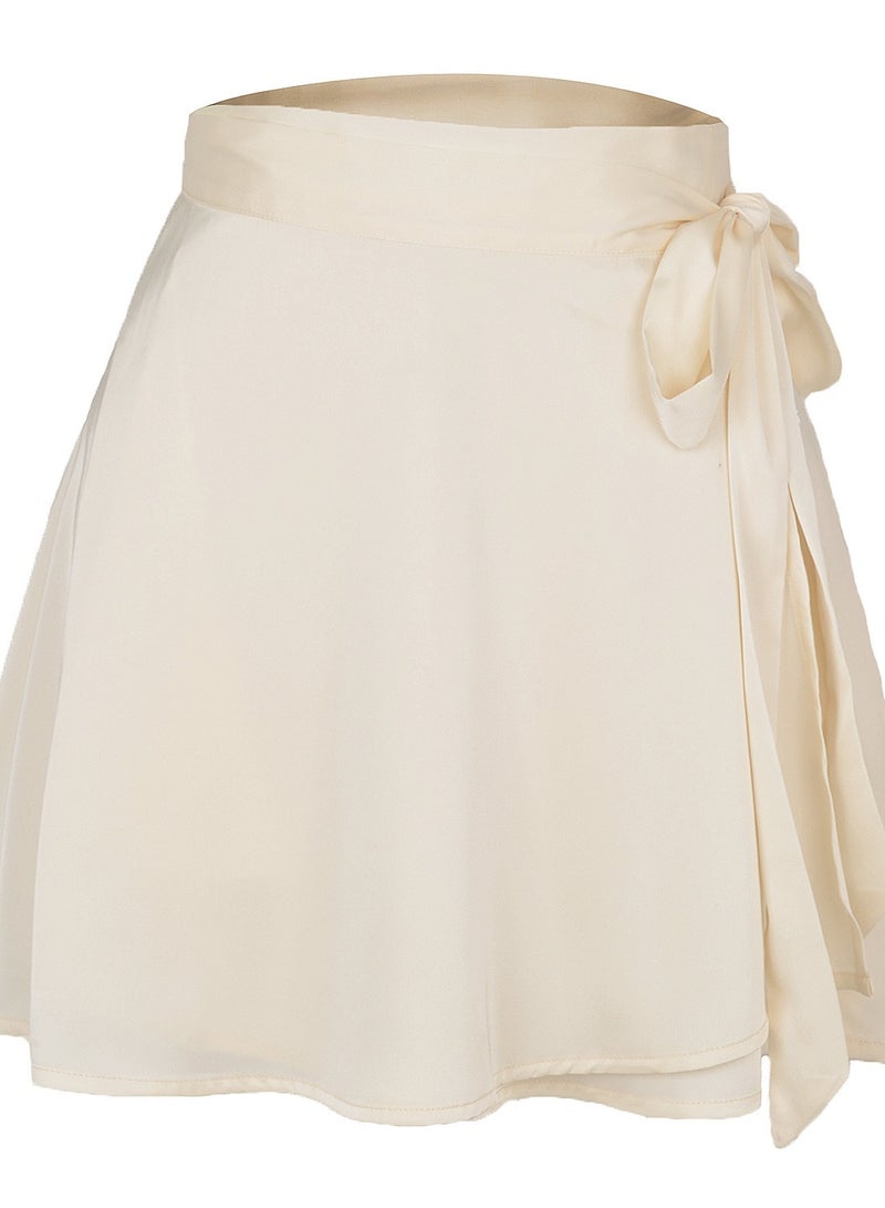 Loquat Women's Solid Color Half Skirt High Waist Fashion One-piece Lace-up Short Skirt Chiffon Satin Wrap Skirt 