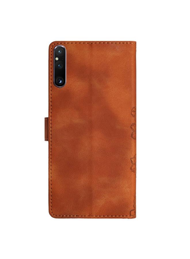 erorex Case For Sony Xperia 1 V Cherry Blossom Butterfly Skin Feel Embossed PU Phone Case - Image 3