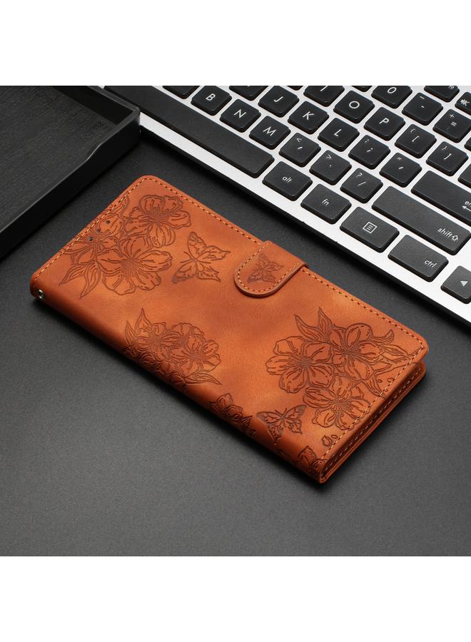 erorex Case For Sony Xperia 1 V Cherry Blossom Butterfly Skin Feel Embossed PU Phone Case - Image 2