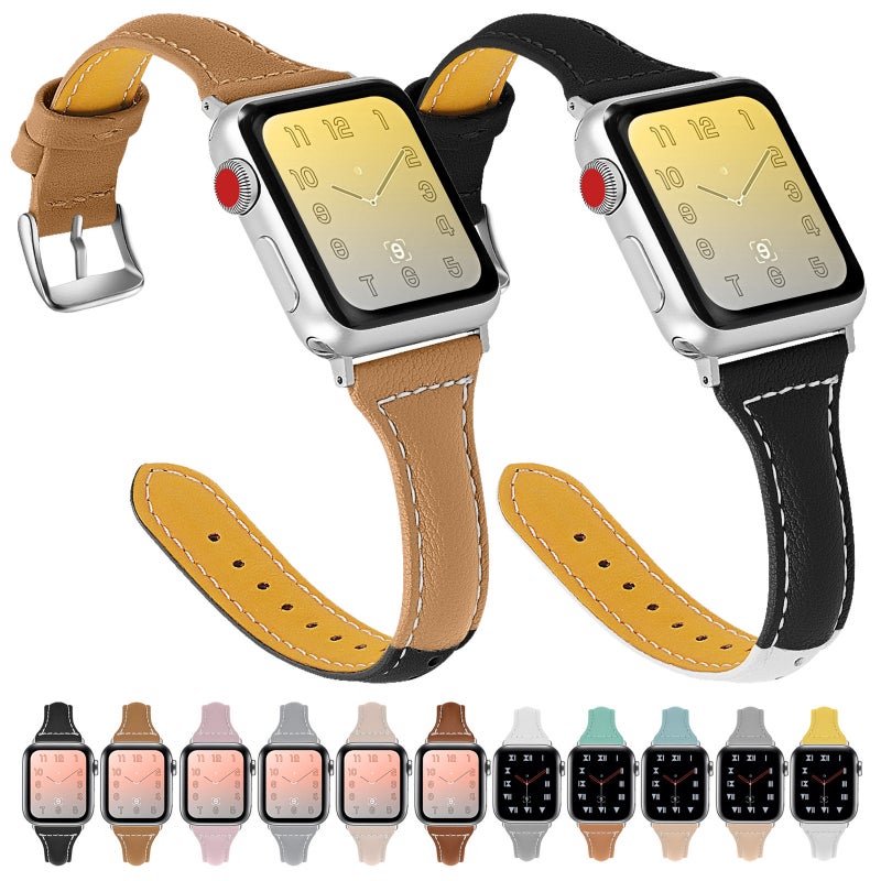 Three-color T-shape Leather Watch Band For Apple Watch Ultra 49mm&Watch Ultra 2 49mm / Series 9&8&7 45mm / SE 3&SE 2&6&SE&5&4 44mm / 3&2&1 42mm(White Black + Black)
