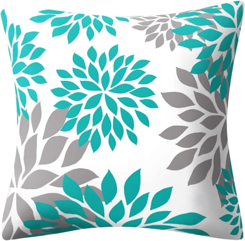 Drmstow Teal Pillow Covers 18x18 Set of 4 Turquoise and Grey Blue Geometric Decorative Throw Pillow Cushion Covers for Couch Living Room Bed Outdoor Patio Furniture Indoors Home Decor… - Image 3
