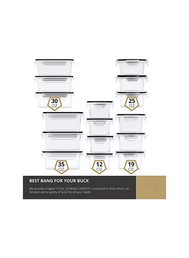 IAF 32 Piece Food Storage Containers Set with Easy Snap Lids (16 Lids + 16 Containers) - Airtight Plastic Containers for Pantry & Kitchen Organization - with Free Labels & Marker (16) - Image 3