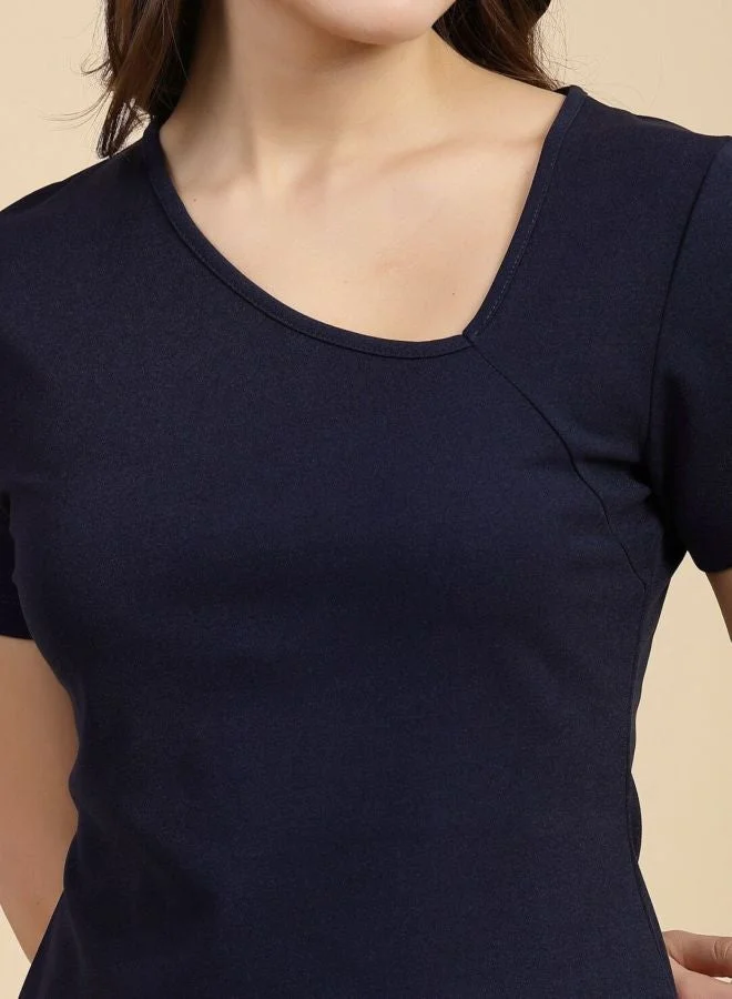 Freehand Women Regular Fit Solid Asymmetric Neck Short Sleeve Crop Top