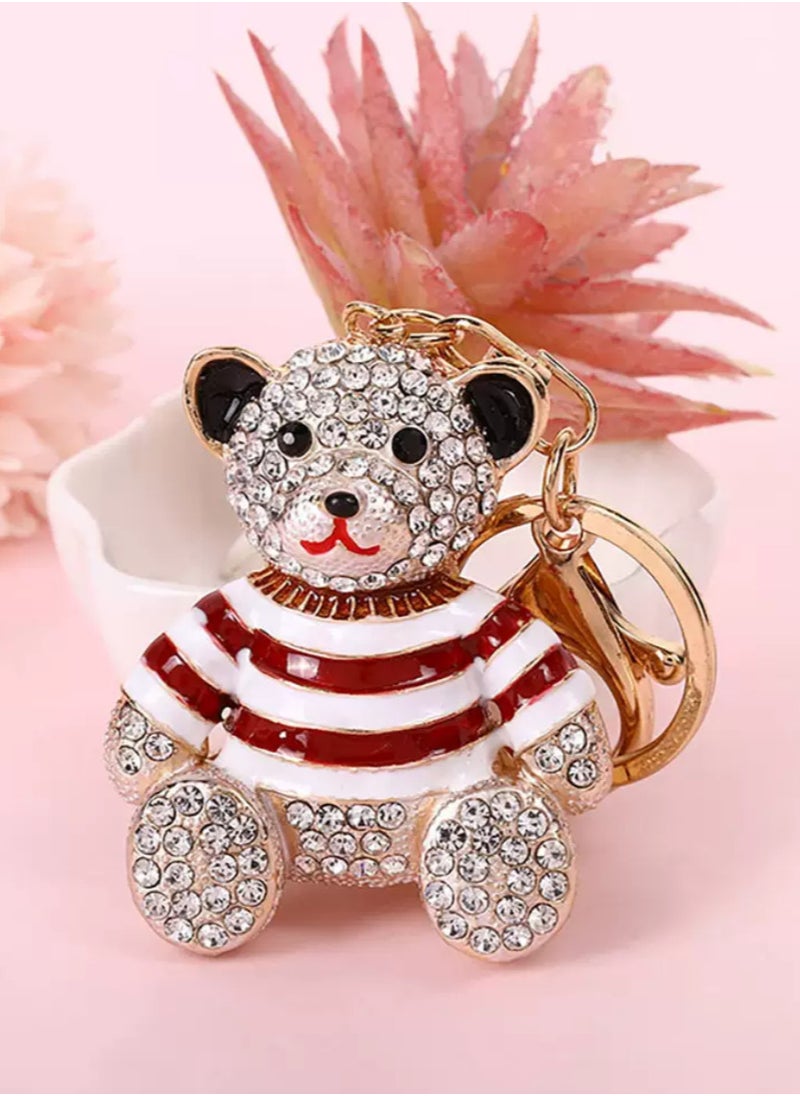 Generic Cute Diamond Studded Teddy Bear Alloy Keychain Red  - Image 1