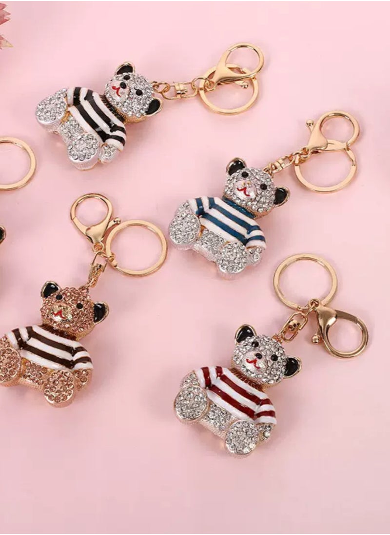 Generic Cute Diamond Studded Teddy Bear Alloy Keychain Red  - Image 2