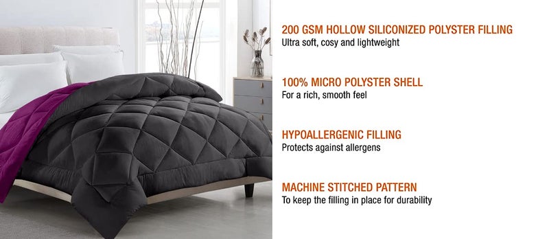 TUNDWAL'S TUNDWALS Microfiber Reversible Solid Extra Comfort Soft ComforterBlanket Single Bed 210 GSM Quilt Grey Purple 1 Piece - Image 2