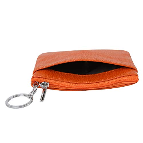 Cynure Women's Genuine Leather Coin Purse Mini Pouch Change Wallet with Keychain, Orange - Image 3