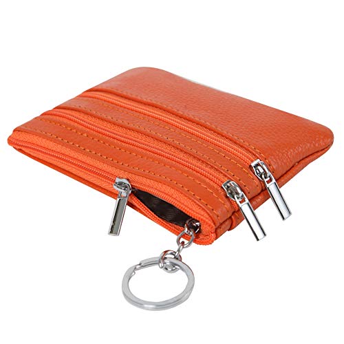 Cynure Women's Genuine Leather Coin Purse Mini Pouch Change Wallet with Keychain, Orange - Image 5