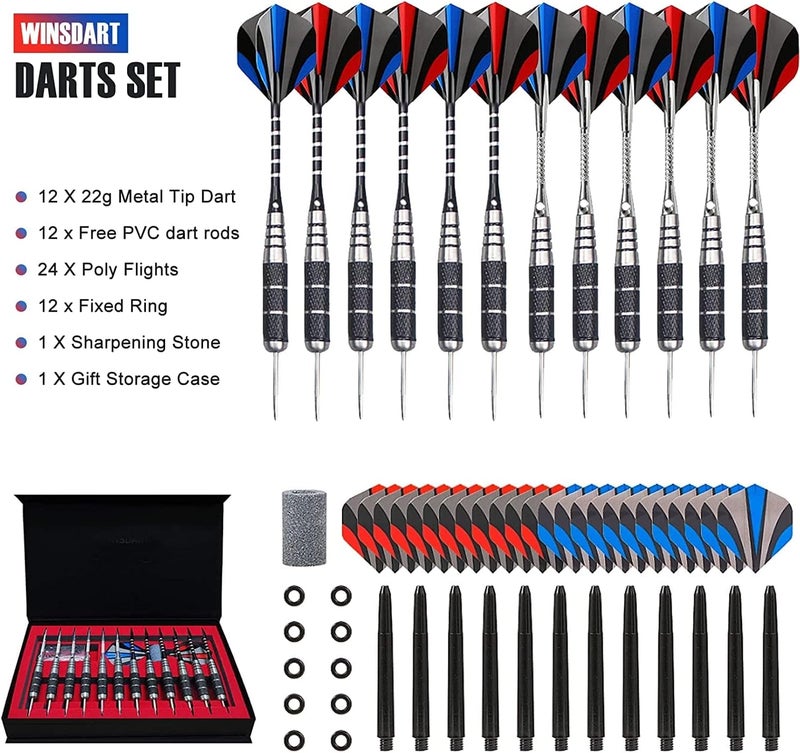 Wsdart Darts Metal Tip Set Professional Metal Darts for Dartboard Steel Tip Darts with Nonslip Iron Barrel Aluminum Dart Shafts,Extra Flights,Dart Sharpener,Gift Box - Image 2