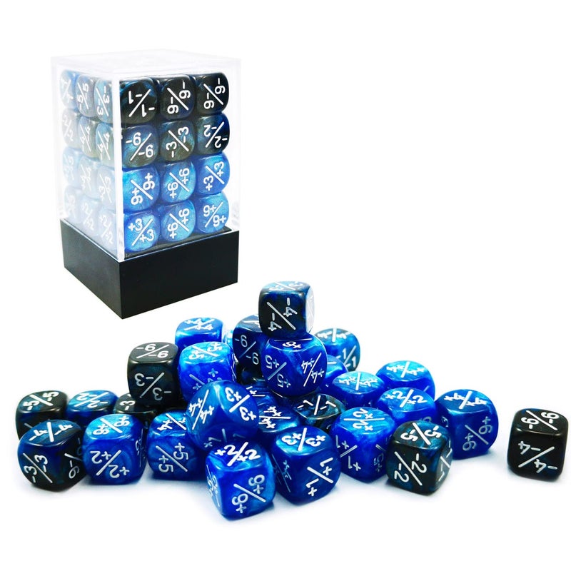 BESCON 36pcs 12mm Positive and Negative Dice Counters Marble Blue+Gemini Blue&Black Set, Small Token Dice Loyalty Dice Compatible with MTG, CCG, Card Games - Image 3