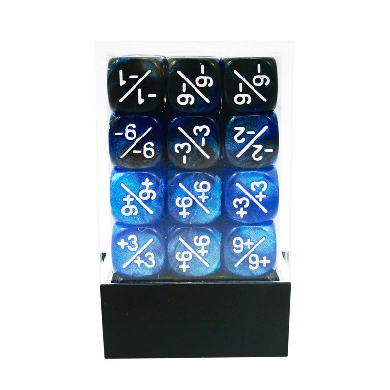 BESCON 36pcs 12mm Positive and Negative Dice Counters Marble Blue+Gemini Blue&Black Set, Small Token Dice Loyalty Dice Compatible with MTG, CCG, Card Games - Image 5