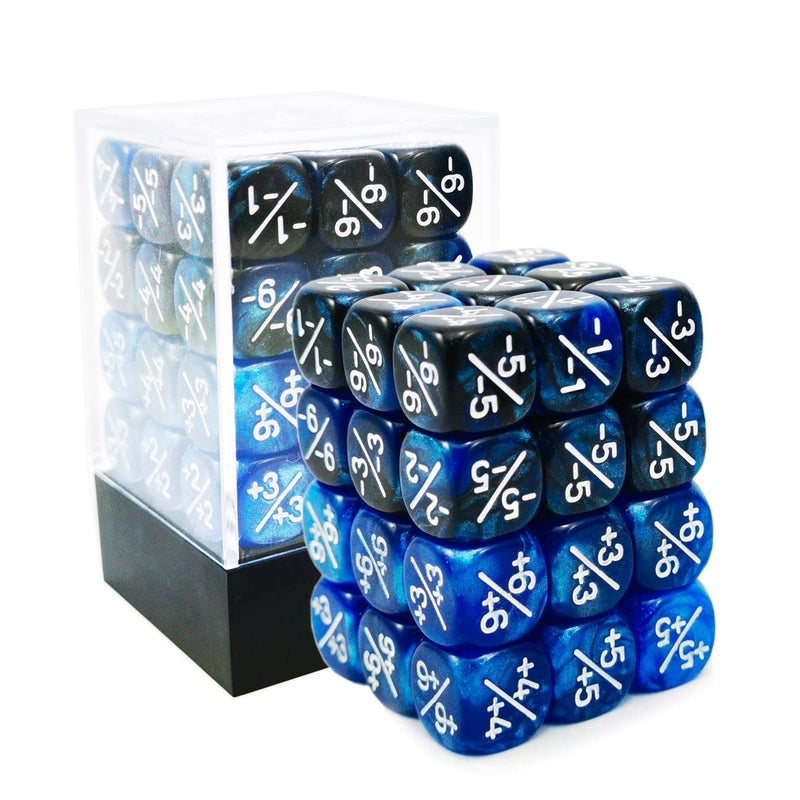 BESCON 36pcs 12mm Positive and Negative Dice Counters Marble Blue+Gemini Blue&Black Set, Small Token Dice Loyalty Dice Compatible with MTG, CCG, Card Games - Image 1
