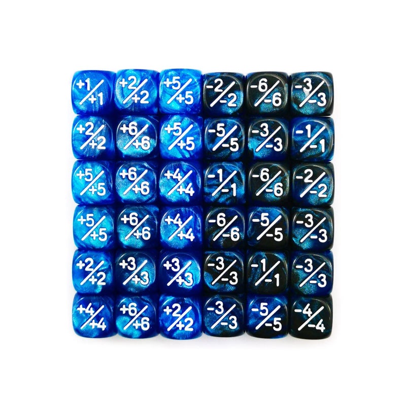 BESCON 36pcs 12mm Positive and Negative Dice Counters Marble Blue+Gemini Blue&Black Set, Small Token Dice Loyalty Dice Compatible with MTG, CCG, Card Games - Image 2