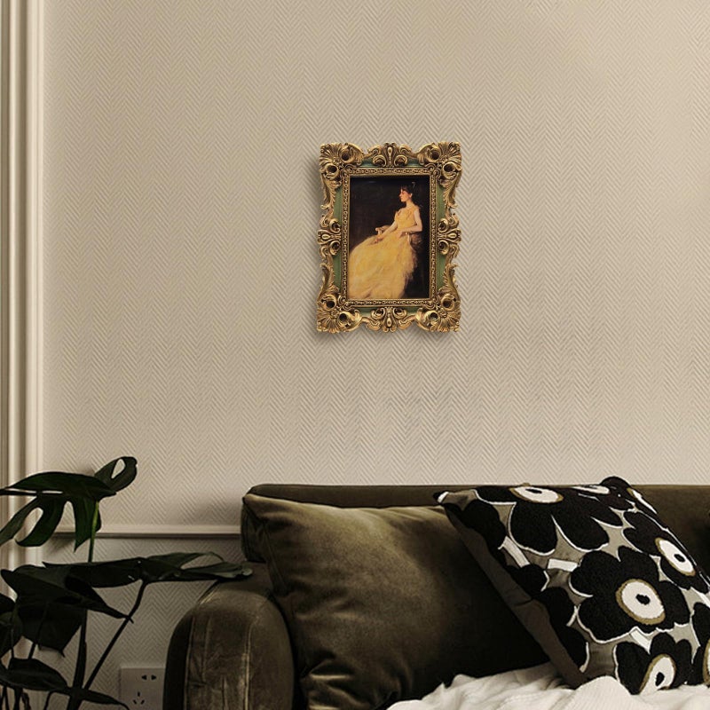 CISOO 4x6 Vintage Picture Frame Antique Ornate Green and Gold Photo Frame, for Table Top and Wall Display, Decorative Floral Design Retro Home Decor, Photo Gallery Art - Image 4