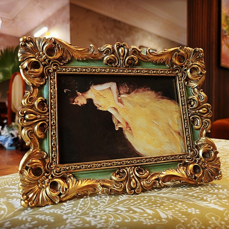 CISOO 4x6 Vintage Picture Frame Antique Ornate Green and Gold Photo Frame, for Table Top and Wall Display, Decorative Floral Design Retro Home Decor, Photo Gallery Art - Image 3