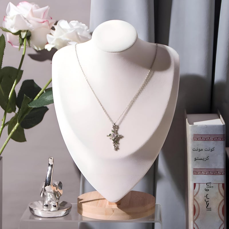 Necklace Bust Stand - Premium Velvet-Covered 3D Mannequin for Organized Jewelry Display, Ideal for Chains and Pendant Storage (White, S) - Image 5