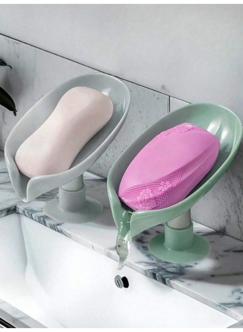 2 قطعة من الصابون مربع ( رمادي + أخضر ) ، حامل الصابون مصاصة ، الجدار شنقا غير المثقاب الإبداعية رف الصرف الصحي لا تراكم المياه ، التخزين المنزلية ، ورقة على شكل صحن الصابون مع أنابيب الصرف الصحي ، والصابون حامل صينية حمام التبعي ، والصابون الحاويات ، حمام التخزين والتشطيب - Image 5