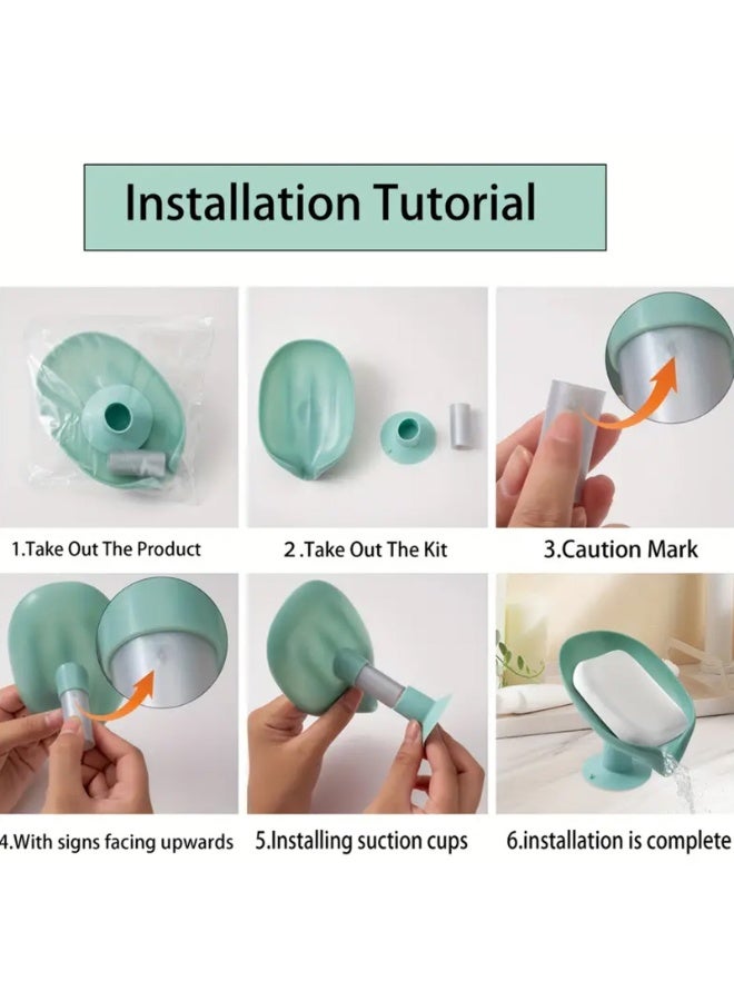 2 قطعة من الصابون مربع ( رمادي + أخضر ) ، حامل الصابون مصاصة ، الجدار شنقا غير المثقاب الإبداعية رف الصرف الصحي لا تراكم المياه ، التخزين المنزلية ، ورقة على شكل صحن الصابون مع أنابيب الصرف الصحي ، والصابون حامل صينية حمام التبعي ، والصابون الحاويات ، حمام التخزين والتشطيب - Image 4
