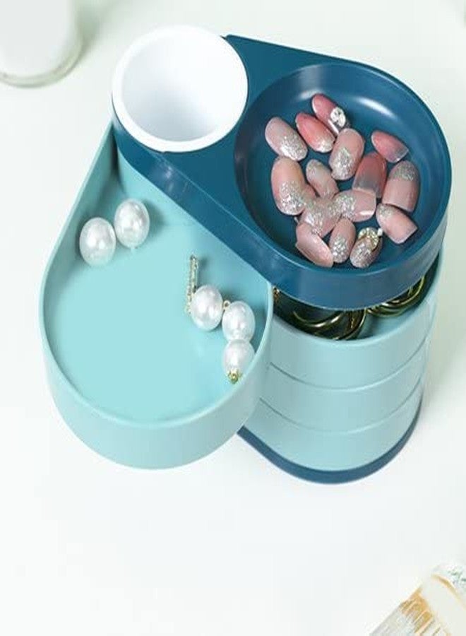 CherryBox Rotatable Jewellery Organiser - 5 Layer Rotatable Plastic Jewellery Storage Case with Anti Slip Base for Earring, Ring, Studs for Women- 360 Degree Rotatable and Portable (Green) - Image 4