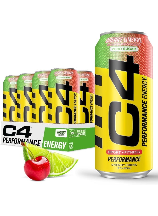 سيلوكور C4 Pre Workout Energy Drink With Beta-Alanine, Zero Sugar, Carbonated Drink for Strength & Endurance, Cherry Limeade Flavor – 12 Pack - Image 1