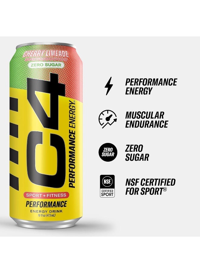 سيلوكور C4 Pre Workout Energy Drink With Beta-Alanine, Zero Sugar, Carbonated Drink for Strength & Endurance, Cherry Limeade Flavor – 12 Pack - Image 2