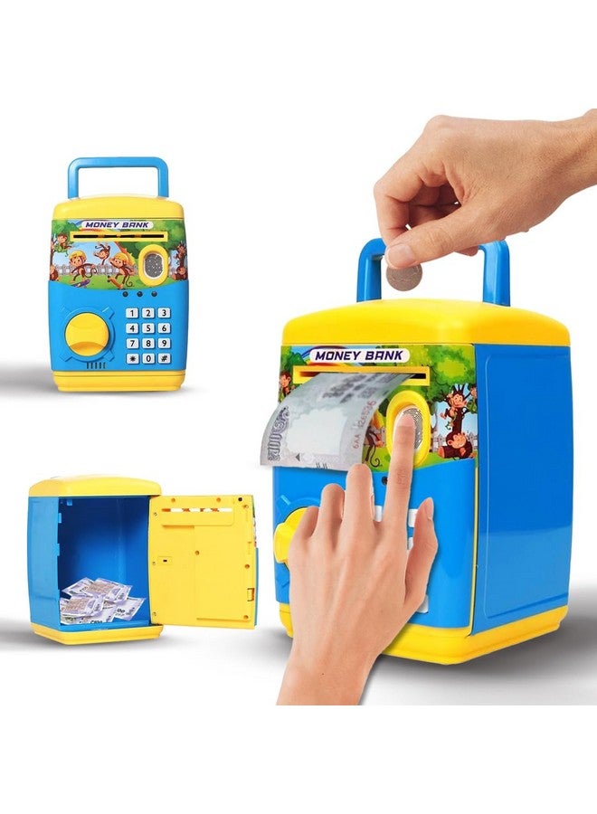Wembley Finger Print Sensor ATM Piggy Bank for Kids Girl Boys Gullak for Money Bank with Password & Music Auto Scroll Money Saving Box with Coin Cash Slot Gifts for Kids - Blue - Image 1