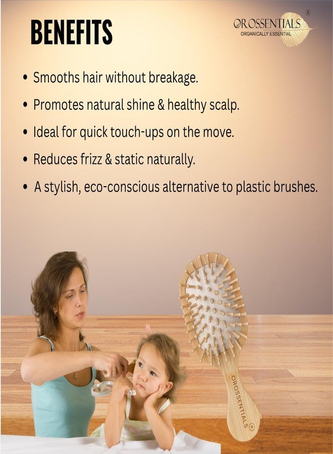 OROSSENTIALS Bamboo Wooden Padddle Hair Brush | Travel-Friendly Small Hair Brush for Women & Men | Eco-Friendly Wooden -Paddle Brush | Compact-Size | | Unisex brush | All Hair Type - Image 4