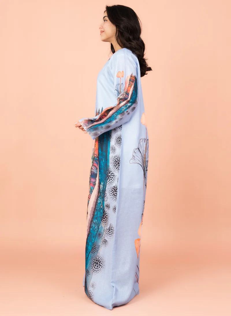 IKKXA Modern Embroidery Jalabiya IN037 Blue
