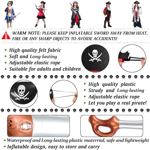 Legigo 18 Pcs Funny Pirate Party Set- Include 6 Pirate Hats, 6 Eye Patches, 6 Inflatable Swords for Pirate Party Cosplay Caribbean Dress Accessories - Image 3
