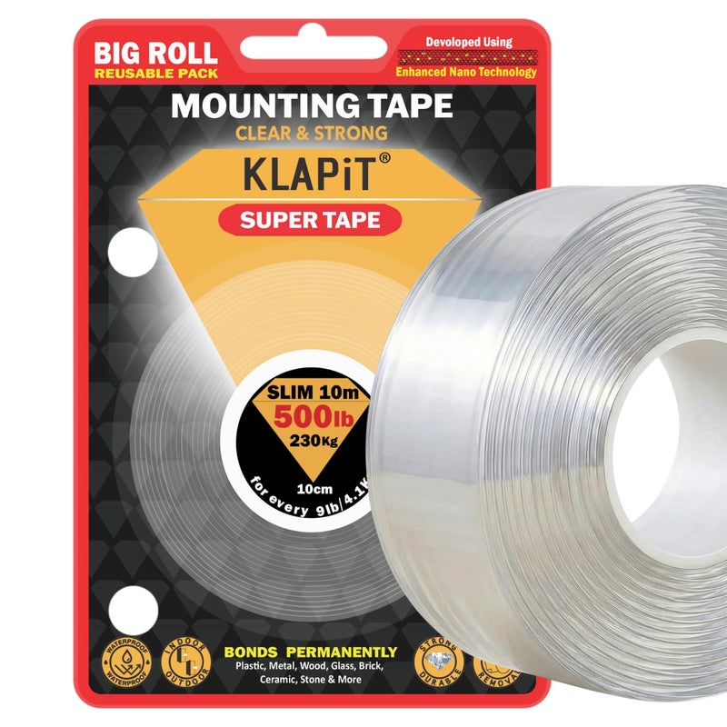 KLAPiT Super Tape Slim 394in - Clear Double Sided Heavy Duty Nano Mounting Tape  Holds Up to 500 lb 1.27lb per inch - Image 1