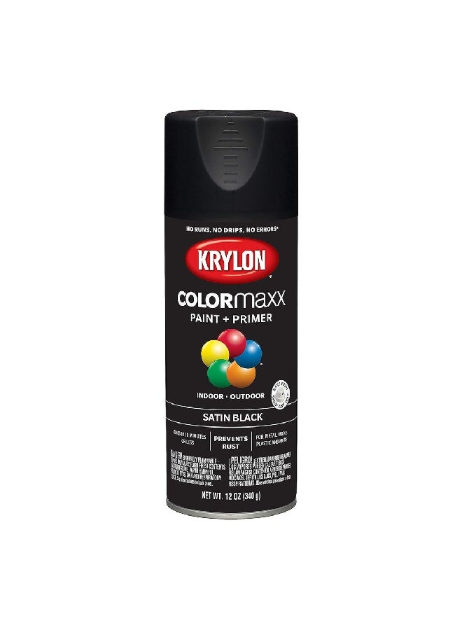 KRYLON Colormaxx Indoor and Outdoor Spray Paint and Primer Satin Black 12oz K05557007 - Image 1