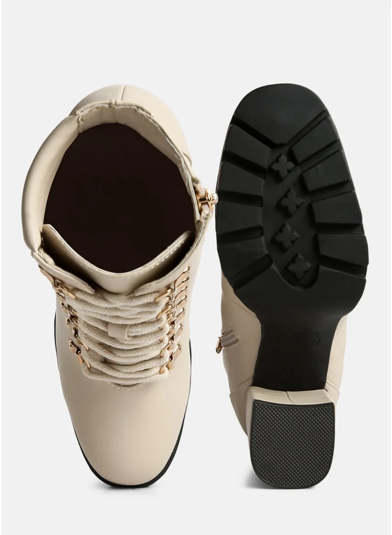 London Rag  London Rag Beige Lace Up Block Heel Boots for Women | Best Price UAE