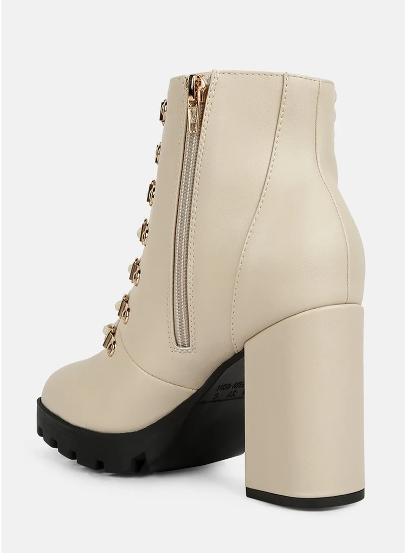 London Rag  London Rag Beige Lace Up Block Heel Boots for Women | Best Price UAE