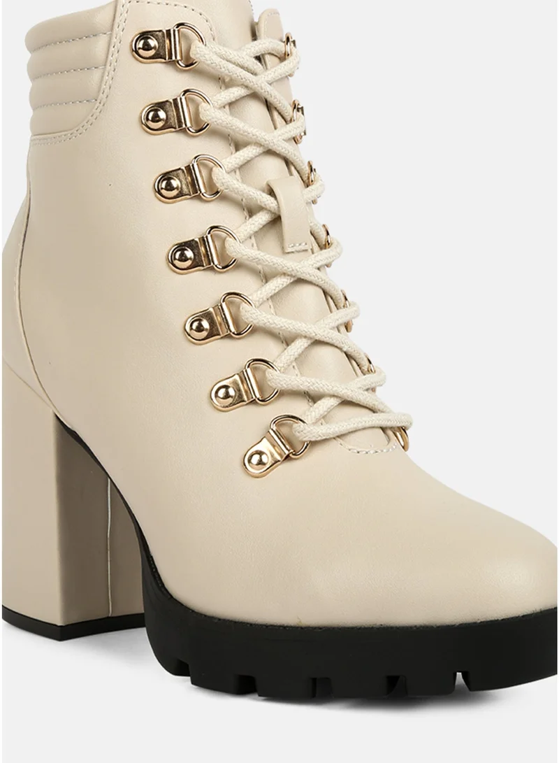 London Rag  London Rag Beige Lace Up Block Heel Boots for Women | Best Price UAE