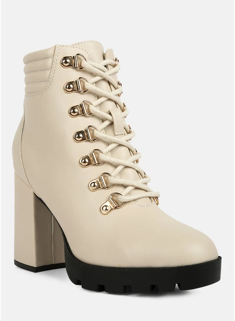 London Rag  London Rag Beige Lace Up Block Heel Boots for Women | Best Price UAE