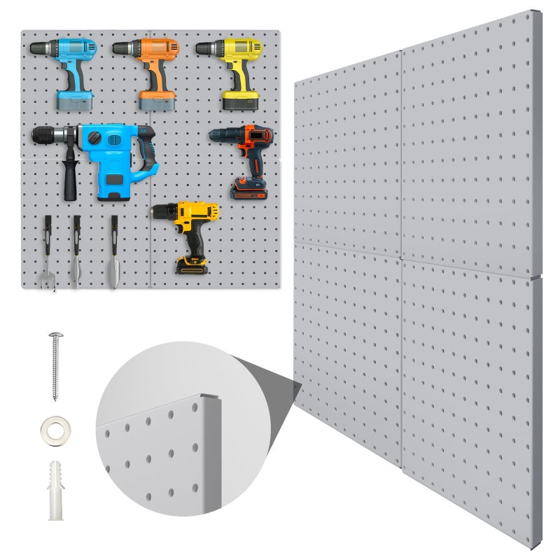 Hogurity Peg Board 4 Pack Metal Pegboard Panels Grey Pegboards Wall Organizer with Bent Frame Large Heavy Duty Peg Board for Walls Home Garage Tool Storage Office Organization Craft Room Kitchen