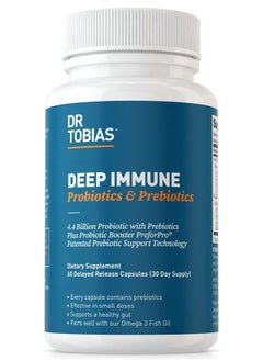 Dr. Tobias Deep Immune Probiotics & Prebiotics, 4.4 Billion CFU Probiotics for Women & Men, Supports Digestive Health, Gut Immune Function, Nutrient Absorption, 60 Capsules, 30 Servings  - Image 1