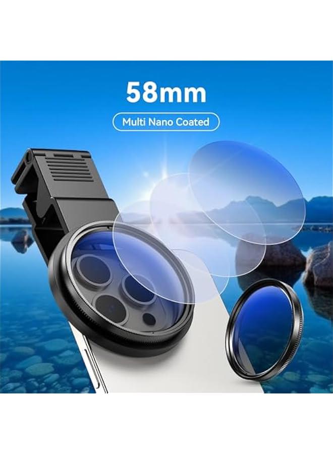 Arabest 58mm Clip-on CPL Phone Camera Lens Filter Kit, Ultra‑Thin Nano‑Coated Glass for iPhone 16/15/14, Samsung Galaxy, Google Pixel & All Smartphones, Anti‑Reflective, Vivid Colors - Image 2