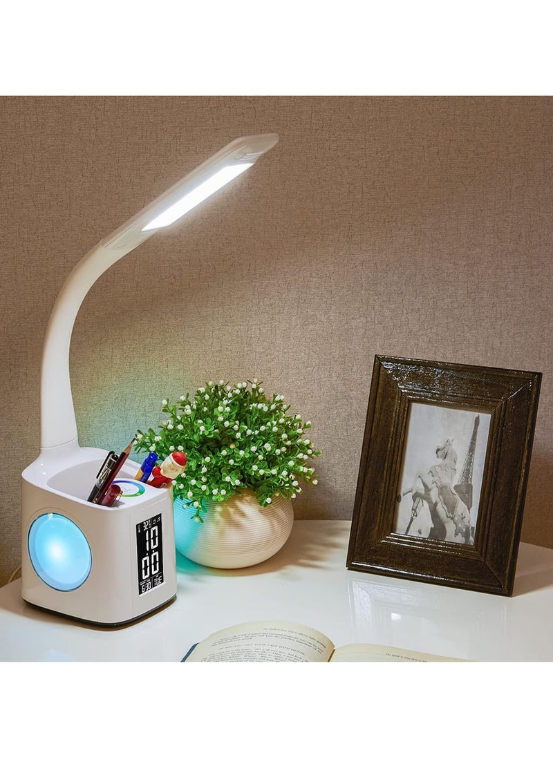 Generic - LED Desk Lamp with Clock, Colour Changing Night Light, Study Lamp with Pen Holder, Desk Lamp with USB Charger, Desk Lamp for Home, Office, Bedroom - Image 1