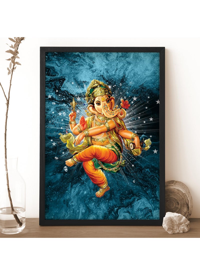 Ritwikas Wood Abstract Wall Art Of Dancing Ganesh Ji With Frame For Home And Office Decor 135 Inch X 95 Inch Multi Colored Digital Painting