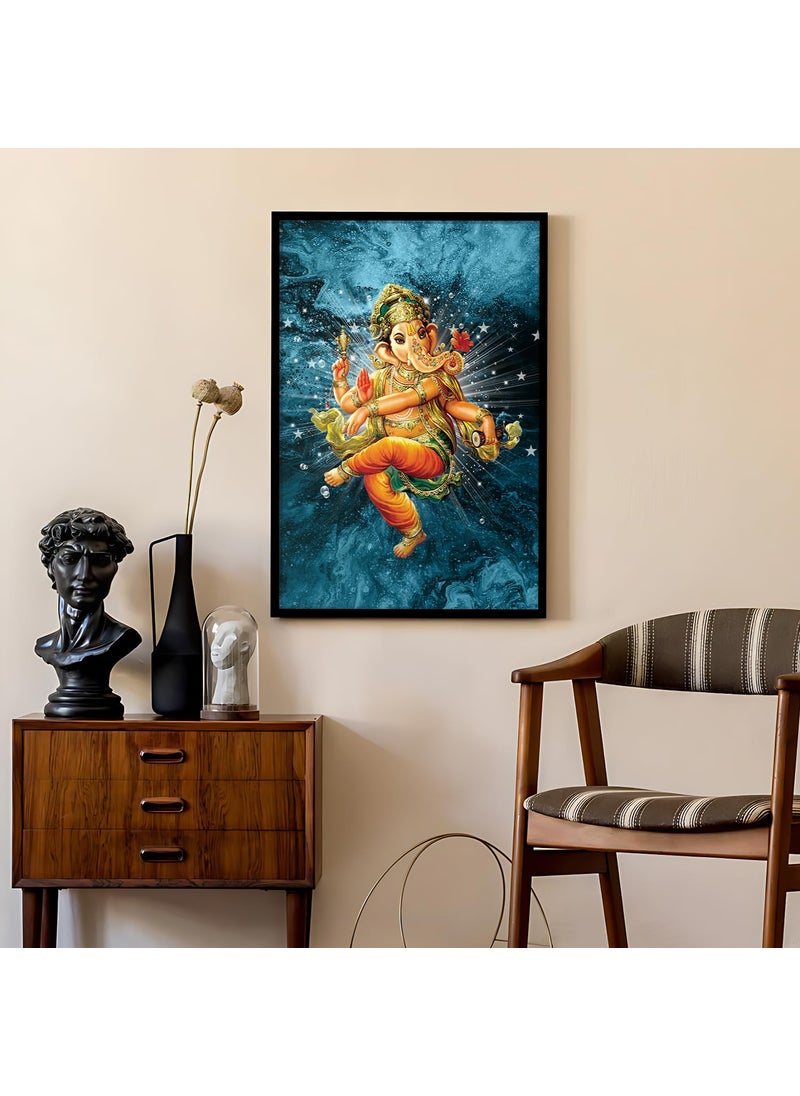 Ritwikas Wood Abstract Wall Art Of Dancing Ganesh Ji With Frame For Home And Office Decor 135 Inch X 95 Inch Multi Colored Digital Painting