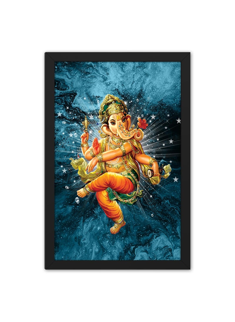 Ritwikas Wood Abstract Wall Art Of Dancing Ganesh Ji With Frame For Home And Office Decor 135 Inch X 95 Inch Multi Colored Digital Painting