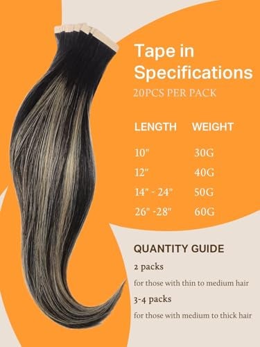 DOORES Tape in Hair Extensions Human Hair Balayage Natural Black to Light Blonde 16 Inch 20pcs 50g Remy Human Hair Extensions Tape in Natural Hair Extensions Straight - Image 4